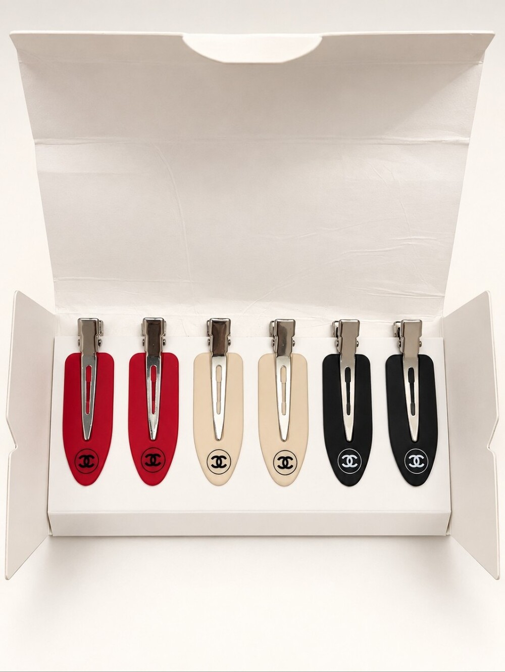 CC Logo No-Crease Hair Clip Set of 6 Red Cream Black